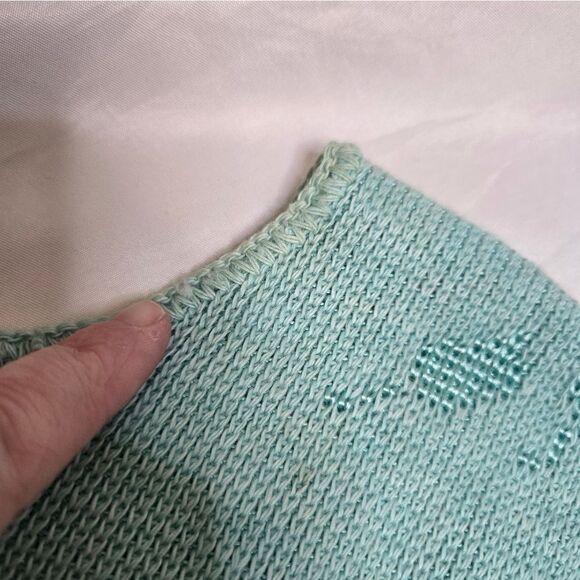 VINTAGE 70s sleeveless intarsia floral teal light academia sweater vest S‎ - Picture 7 of 9